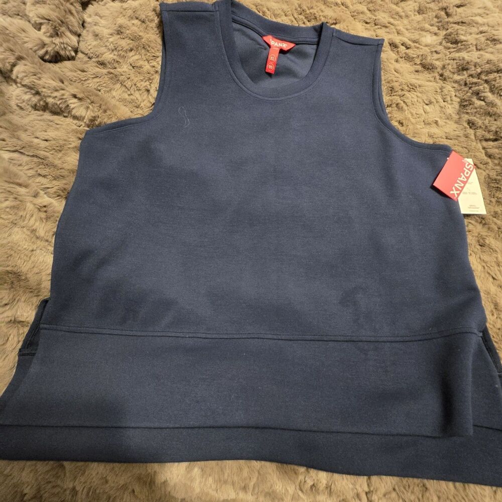 NWT SPANX AirEssentials Navy Crew Neck Sleeveless Top Black XL Travel Lounge
